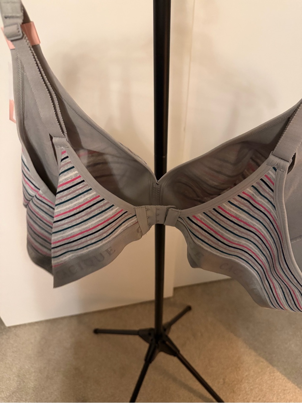 Cacique Gray Striped Wireless Bra with Pink & Blue Accents - Picture 4 of 5
